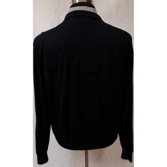 Luchiano Visconti Mens Large Black Silk Blend Double 1/2 Zip Pullover Sweater - Picture 5 of 9